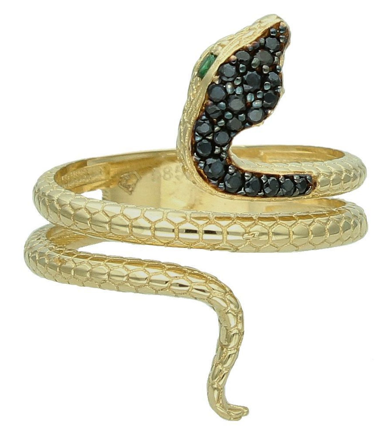 Pierścionek złoty wąż żmija czarna cyrkonia próba 585 PI PI 6567A 585 Pierścionek złoty żmija ozdobiony czarną cyrkonią. Pierścionek wykonany z zachowaniem dbałości o każdy 10.jpg